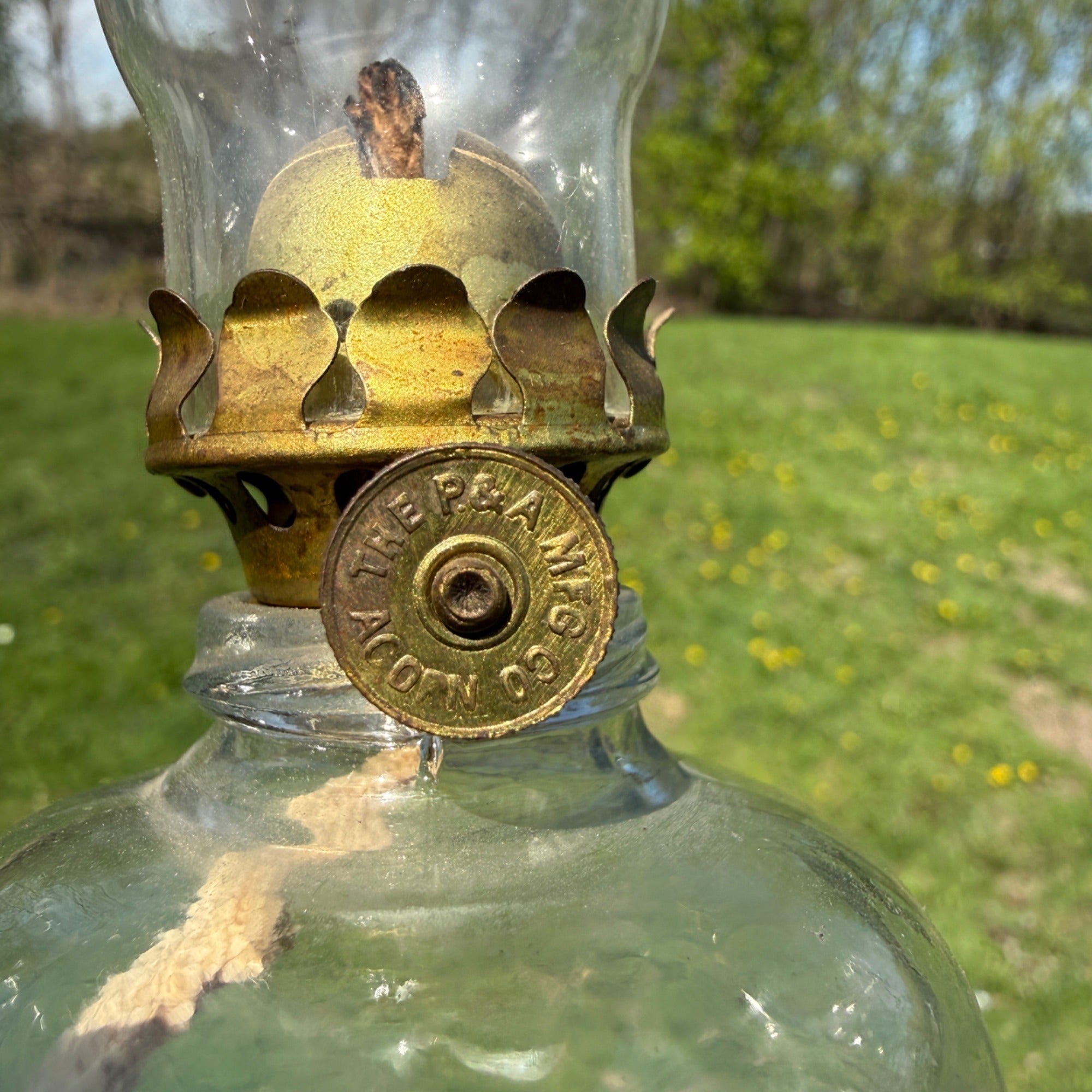 Vintage Antique Handy Miniature Oil Kerosene Night Lamp Embossed w/ Burner