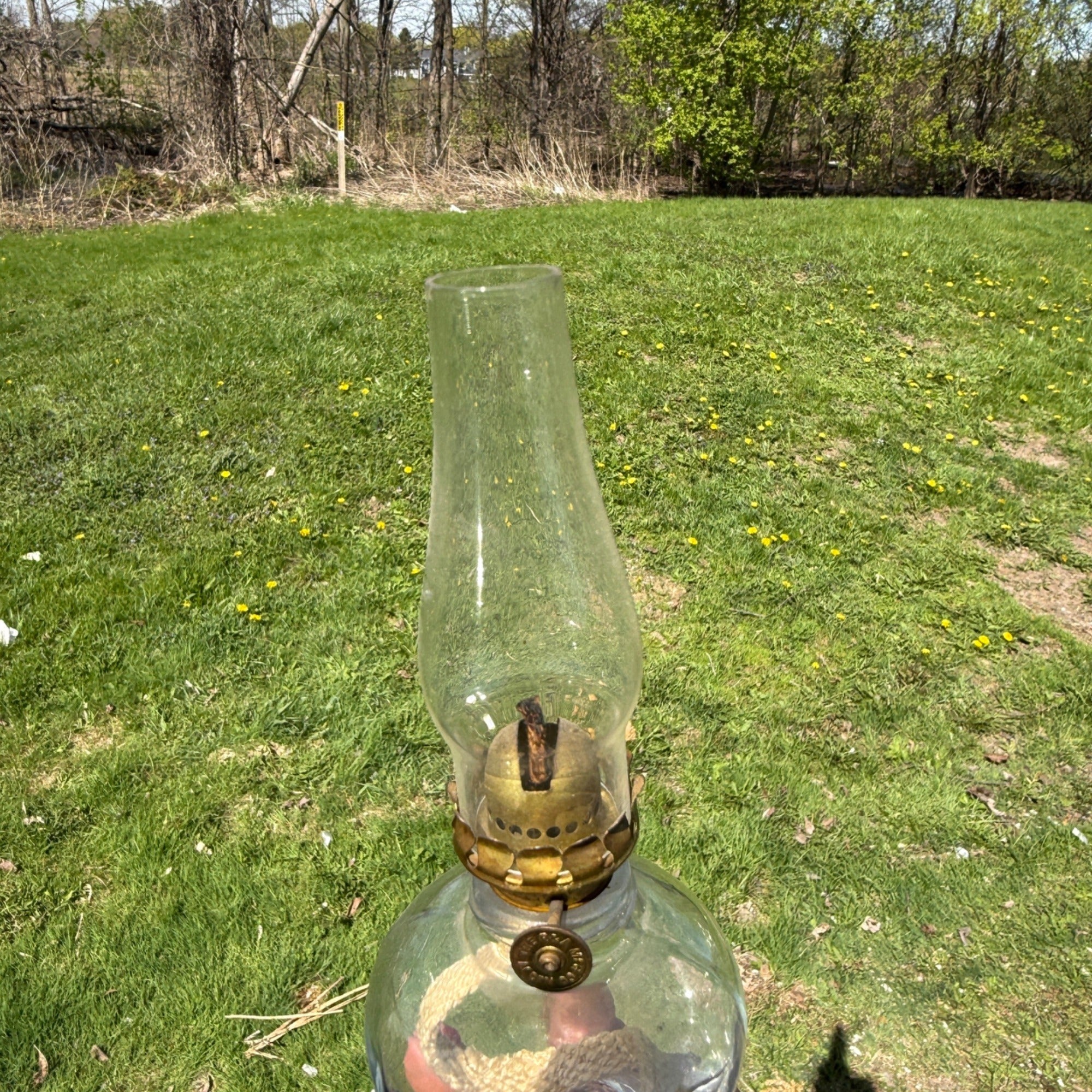 Vintage Antique Handy Miniature Oil Kerosene Night Lamp Embossed w/ Burner