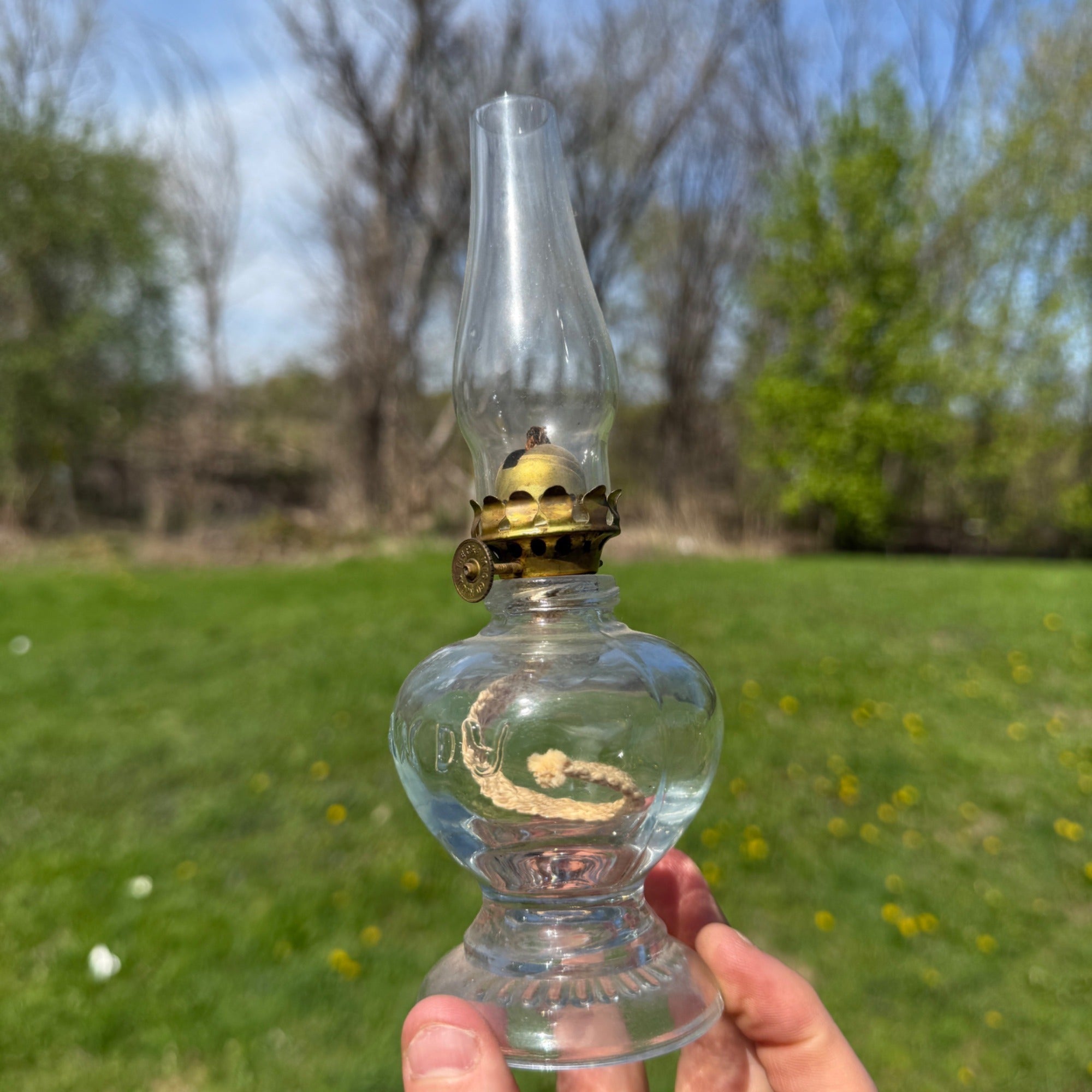 Vintage Antique Handy Miniature Oil Kerosene Night Lamp Embossed w/ Burner
