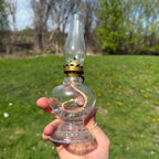 Vintage Antique Handy Miniature Oil Kerosene Night Lamp Embossed w/ Burner