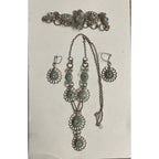 Antique SS Cannetille & Aqua Rhinestone Set ~Necklace ~ Bracelet ~ Earrings