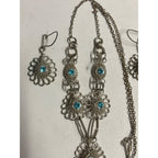 Antique SS Cannetille & Aqua Rhinestone Set ~Necklace ~ Bracelet ~ Earrings