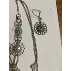 Antique SS Cannetille & Aqua Rhinestone Set ~Necklace ~ Bracelet ~ Earrings