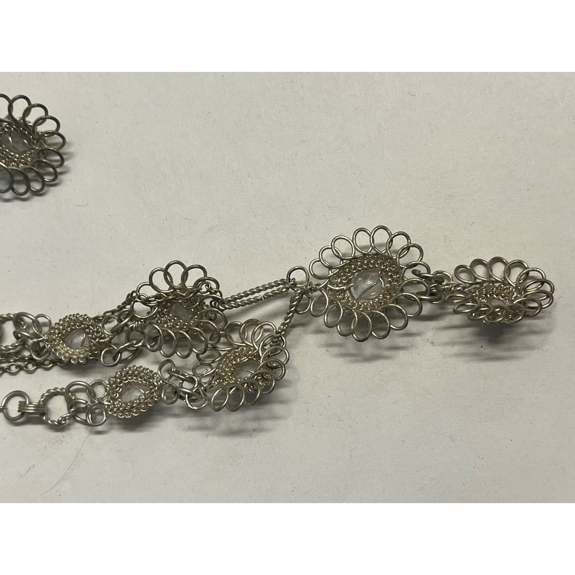 Antique SS Cannetille & Aqua Rhinestone Set ~Necklace ~ Bracelet ~ Earrings