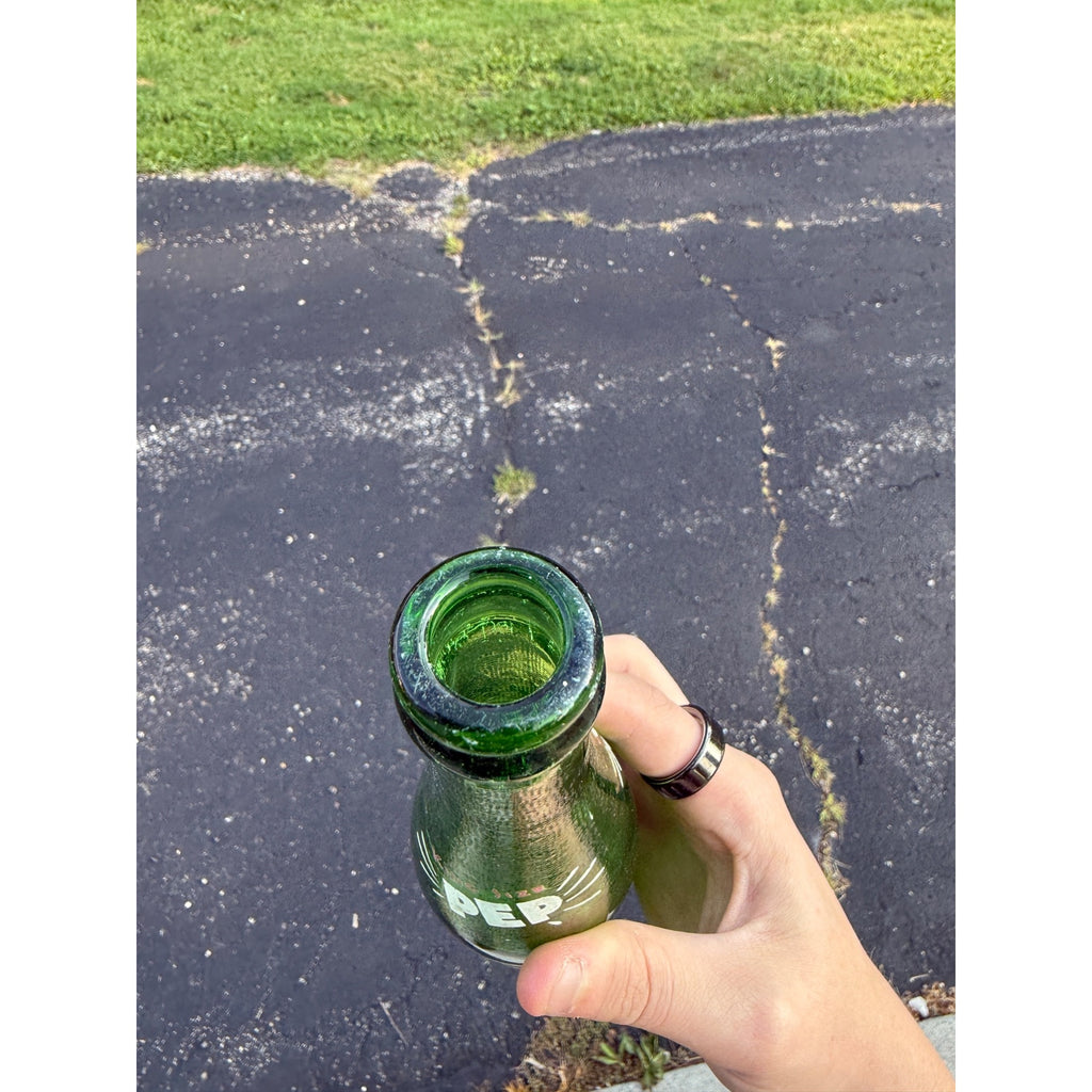 PEP 10 oz. Green ACL Soda Bottle Weight Lifter Body Builder Graphic 1950s King Size