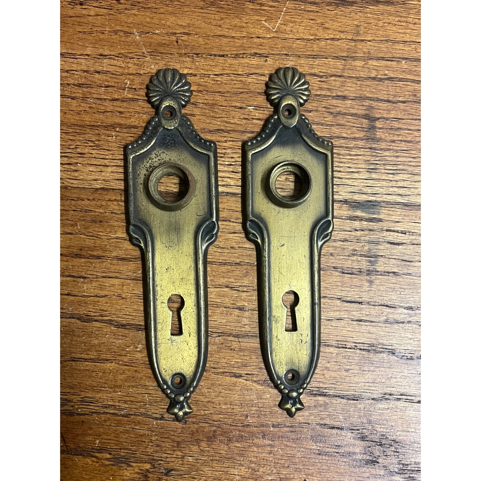 Antique Vintage Brass Door Knob Plates Pair (2) Art Deco Noveau Victorian