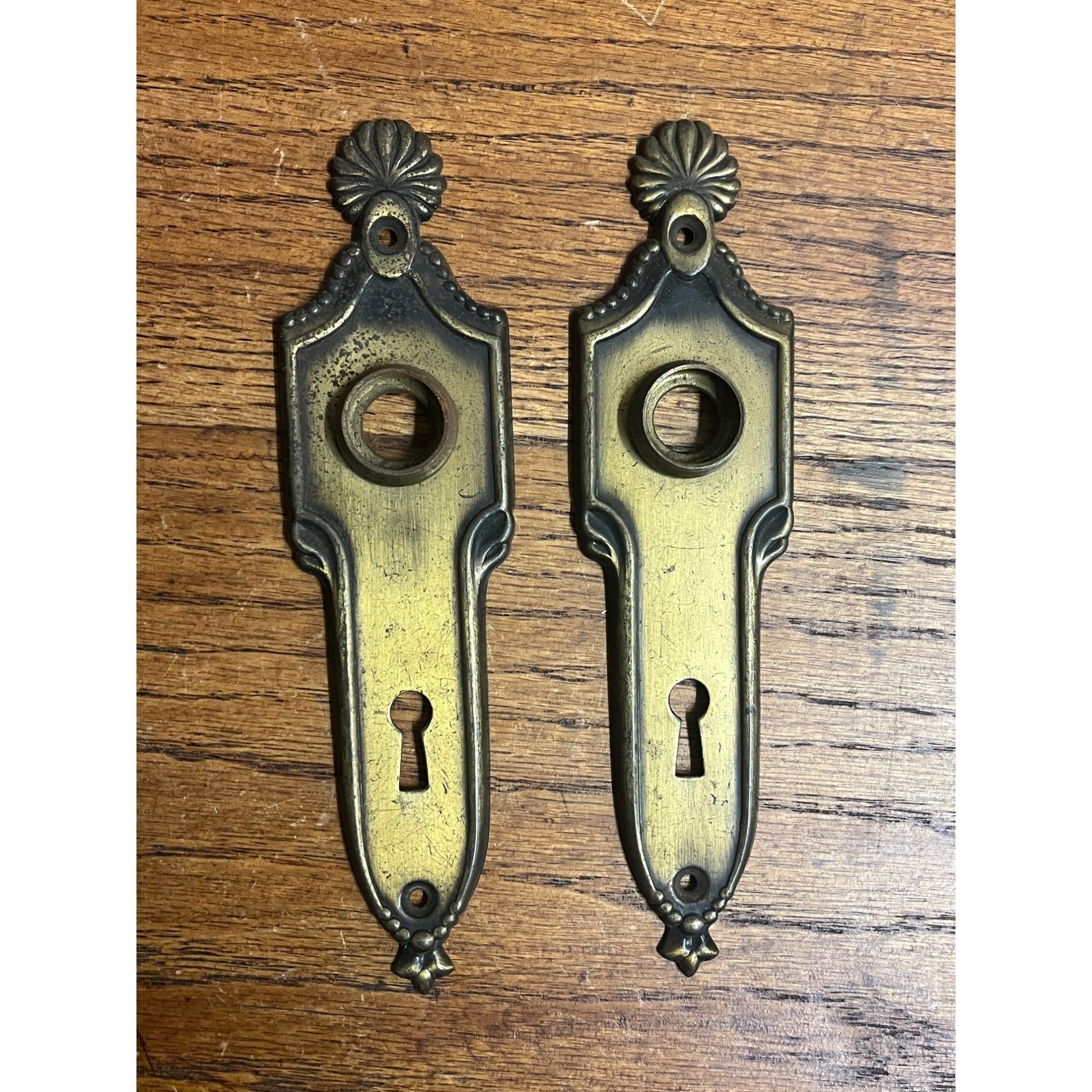Antique Vintage Brass Door Knob Plates Pair (2) Art Deco Noveau Victorian