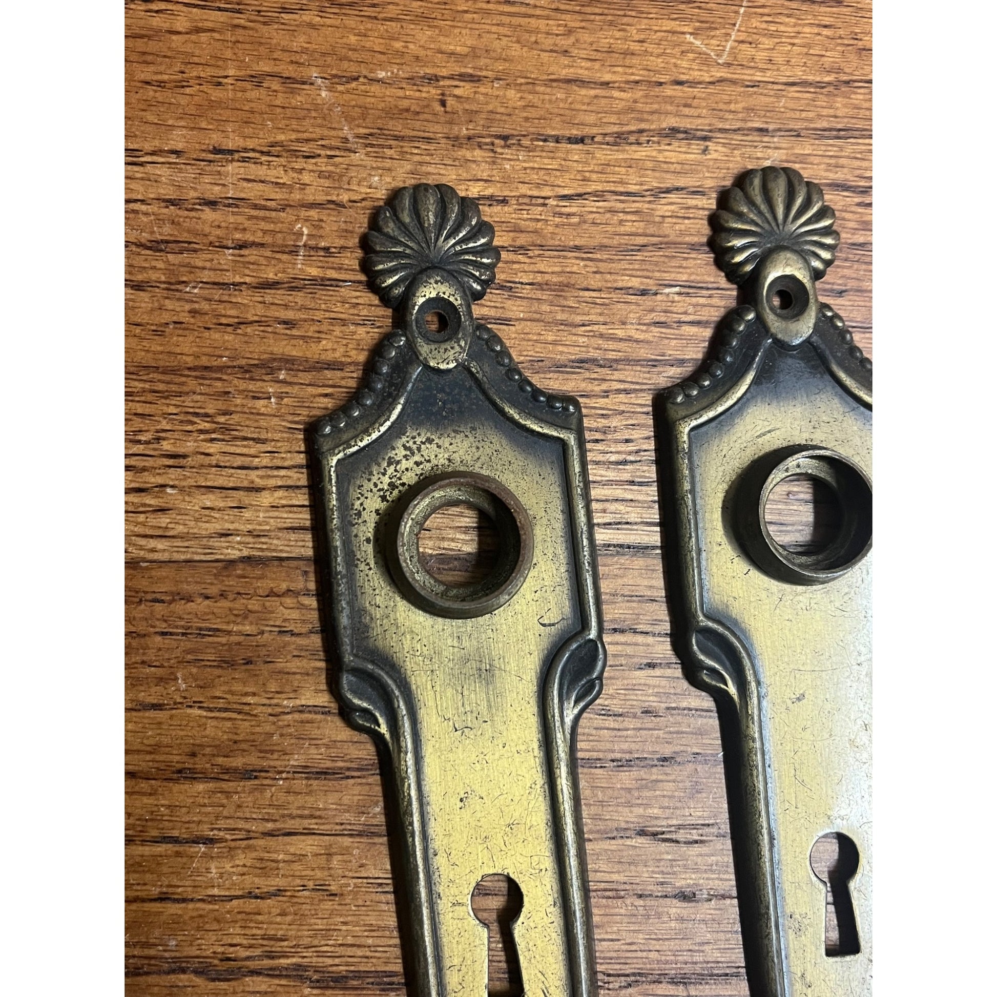 Antique Vintage Brass Door Knob Plates Pair (2) Art Deco Noveau Victorian