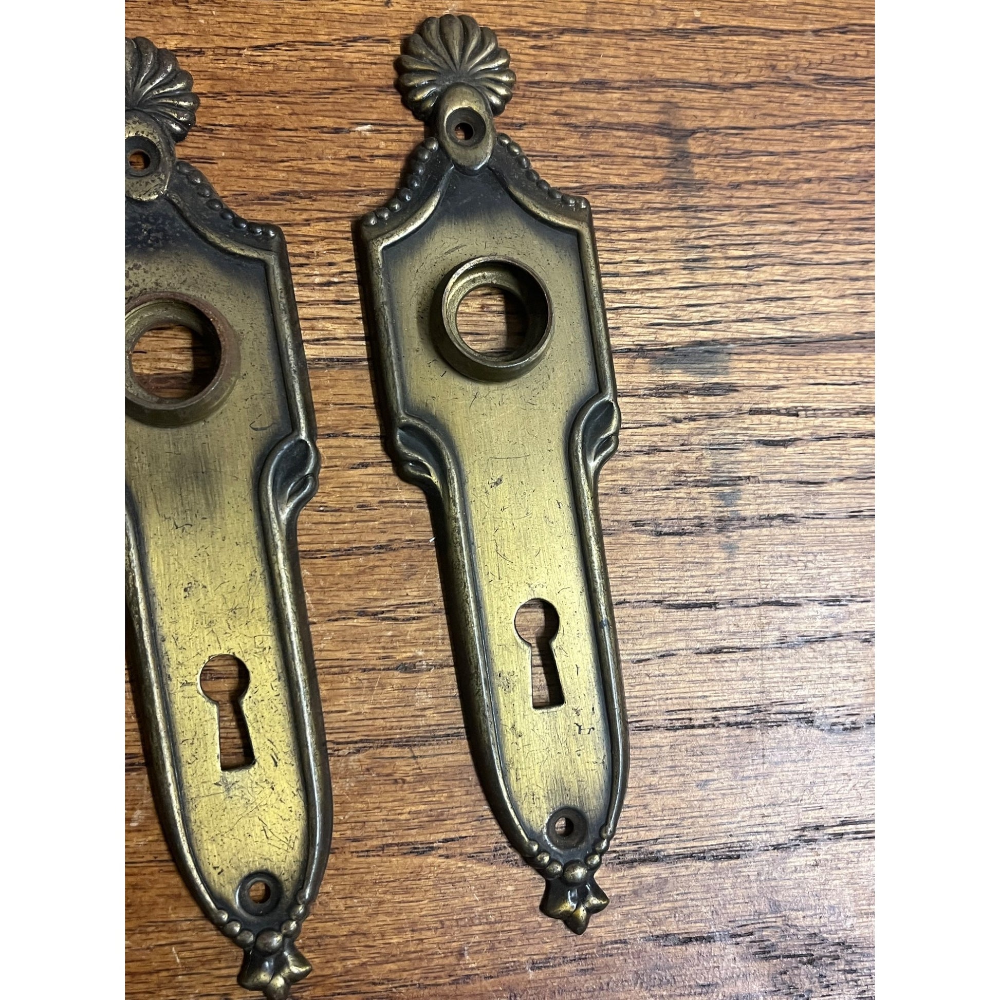 Antique Vintage Brass Door Knob Plates Pair (2) Art Deco Noveau Victorian