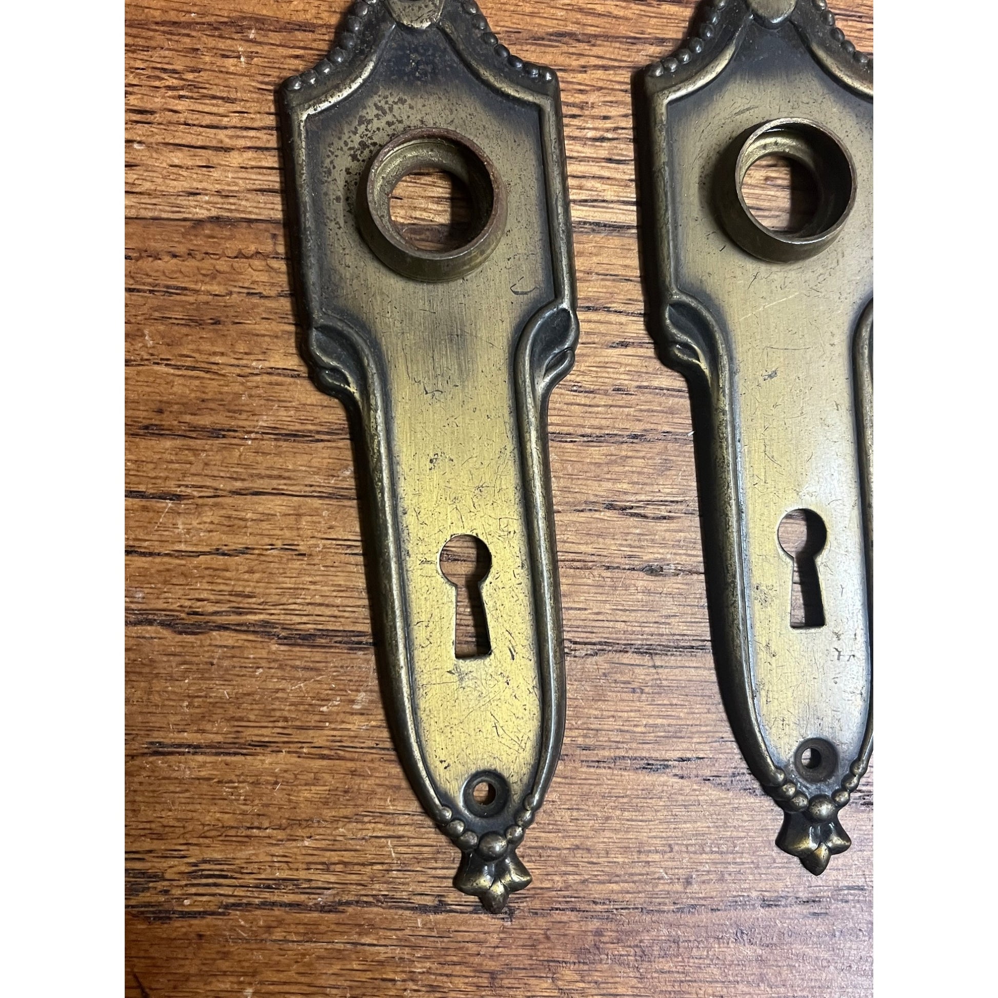 Antique Vintage Brass Door Knob Plates Pair (2) Art Deco Noveau Victorian