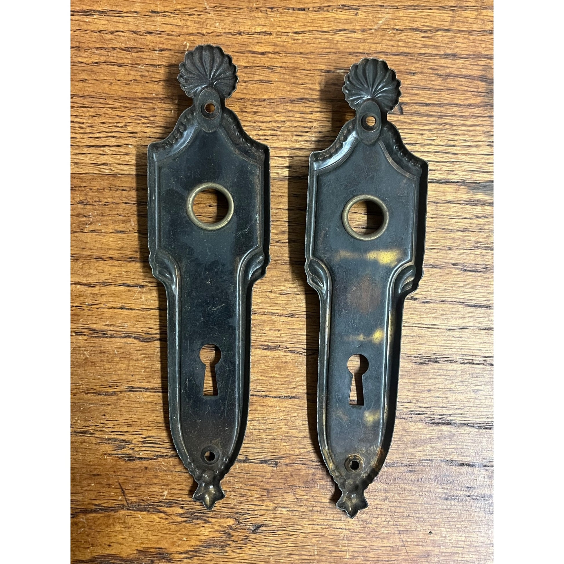 Antique Vintage Brass Door Knob Plates Pair (2) Art Deco Noveau Victorian