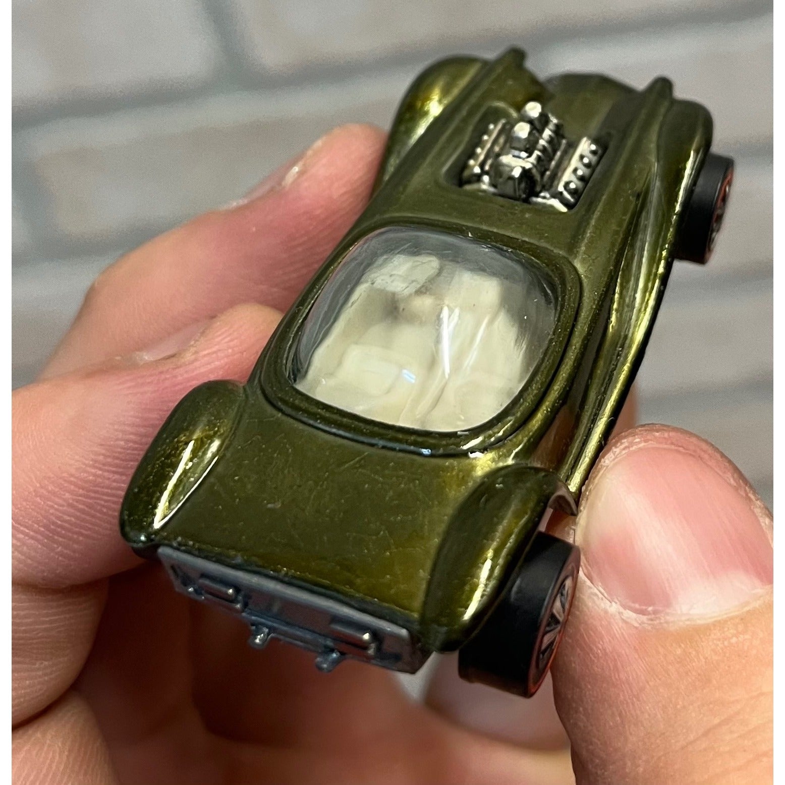 1968 Hot Wheels Redline Beatnik Bandit in Olive w/ White Interior - MINTY