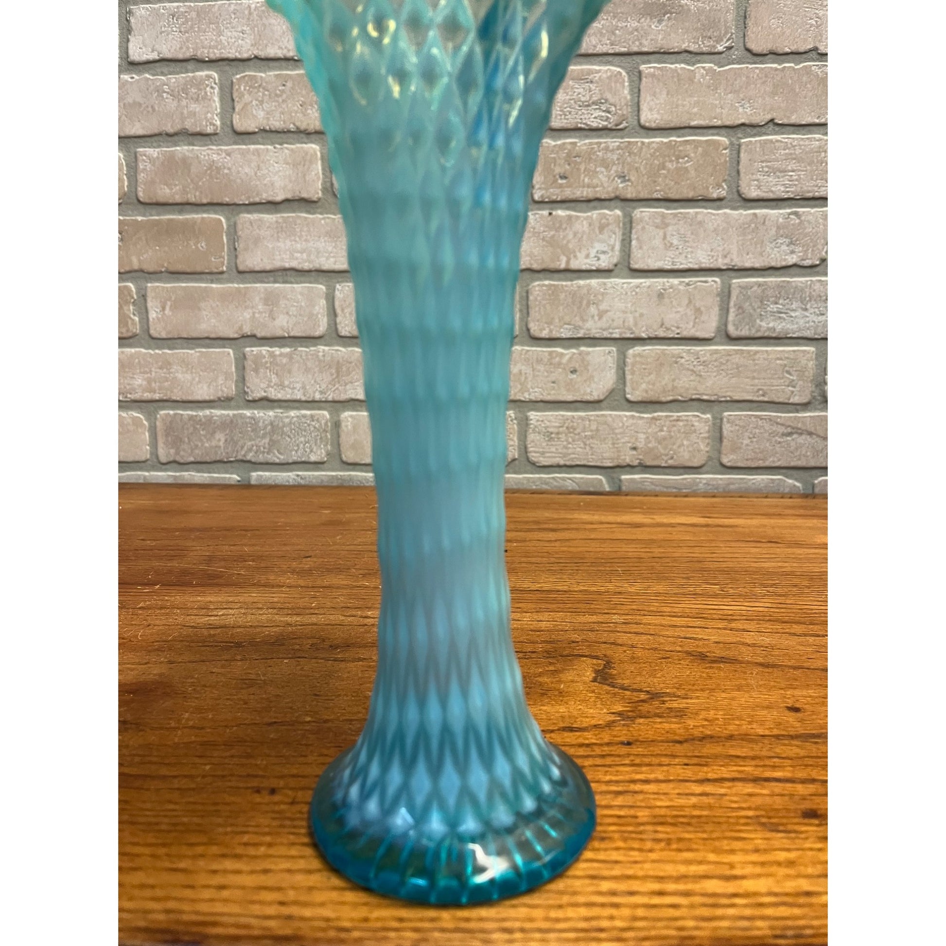 Vintage EAPG Northwood Glass Blue Opalescent Diamond Point 11" Swung Vase