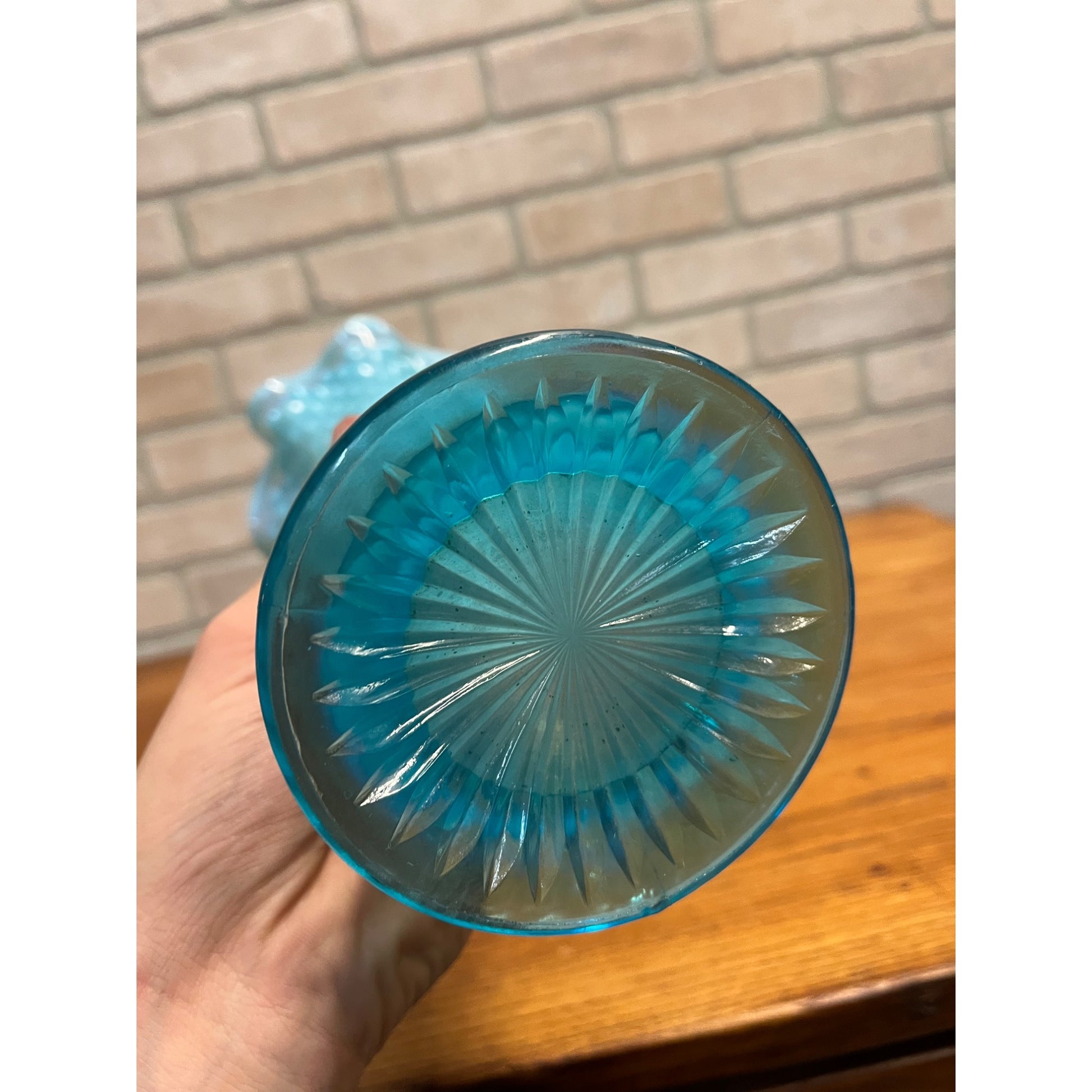 Vintage EAPG Northwood Glass Blue Opalescent Diamond Point 11" Swung Vase