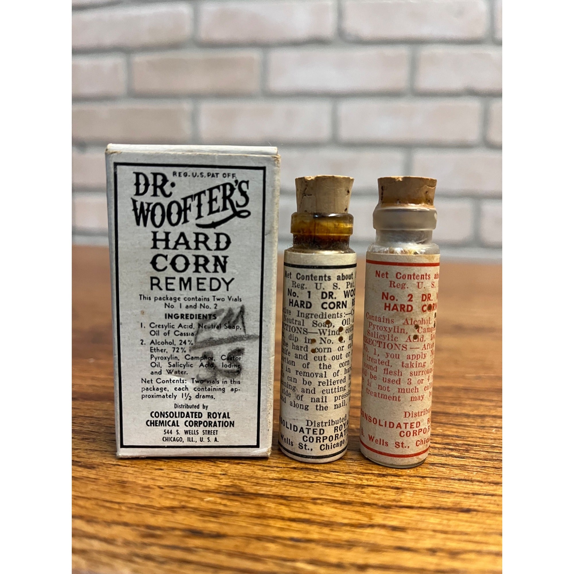 Antique Dr. Woofter's Hard Corn Remedy Quack Medicine Bottle & Box New Old Stock