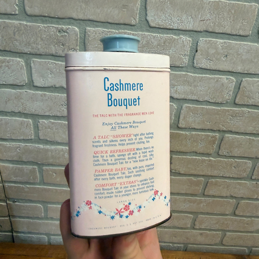 Vintage Cashmere Bouquet Talc Powder Advertising Tin Can Colgate Palmolive Co.