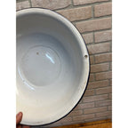 Antique Enamelware White Wash Bowl Blue Rim 13.5" x 3.25"