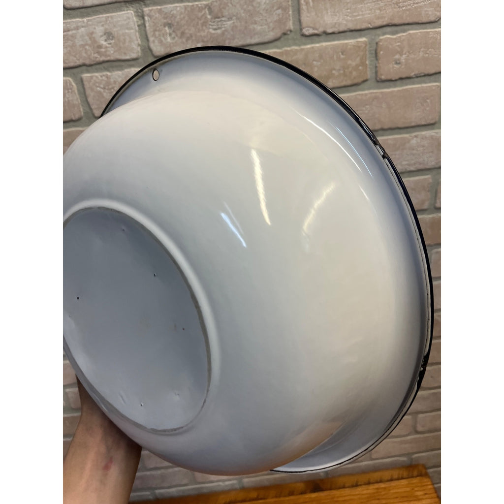 Antique Enamelware White Wash Bowl Blue Rim 13.5" x 3.25"