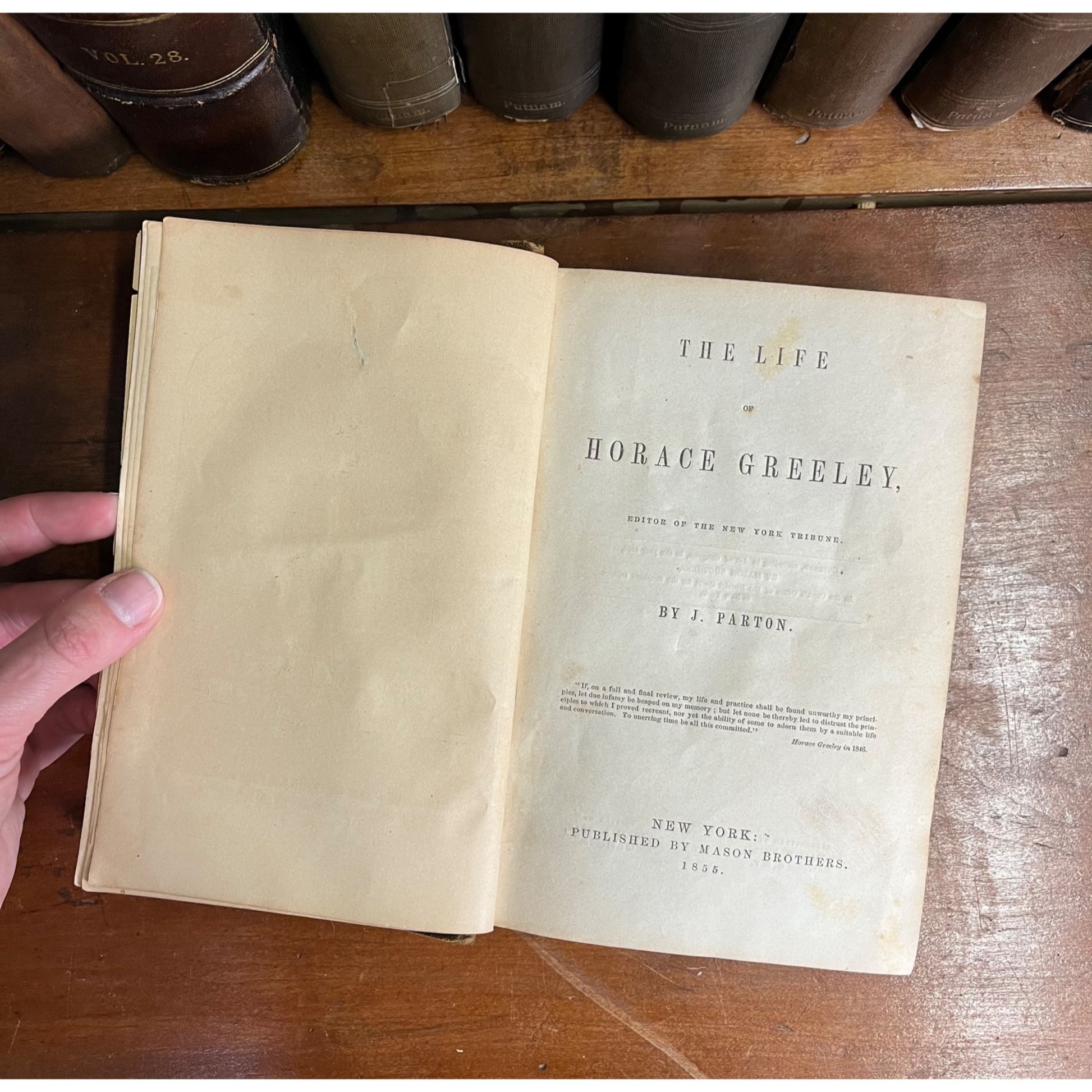 THE LIFE OF HORACE GREELEY BY J. PARTON NEW YORK TIMES 1855 VG+ HB 1ST EDITION