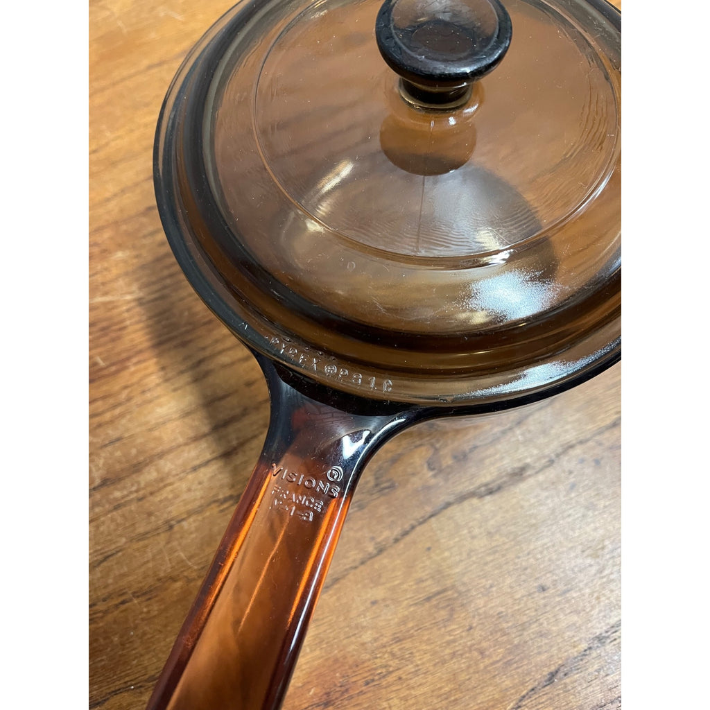 Corning Amber Vision Ware V-1-B 1 Qt. Pot with Pyrex Lid P-81-C France