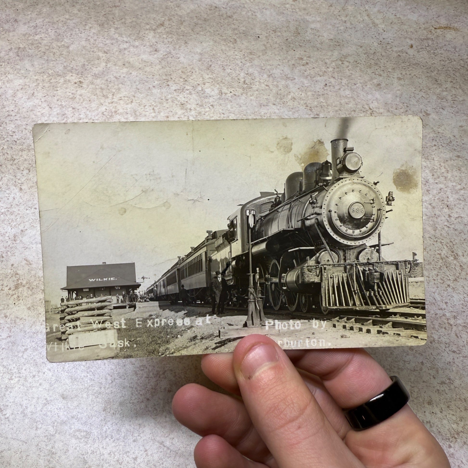 Wilkie, Saskatchewan RPPC Postcard Canada Railroad Train Depot West Express