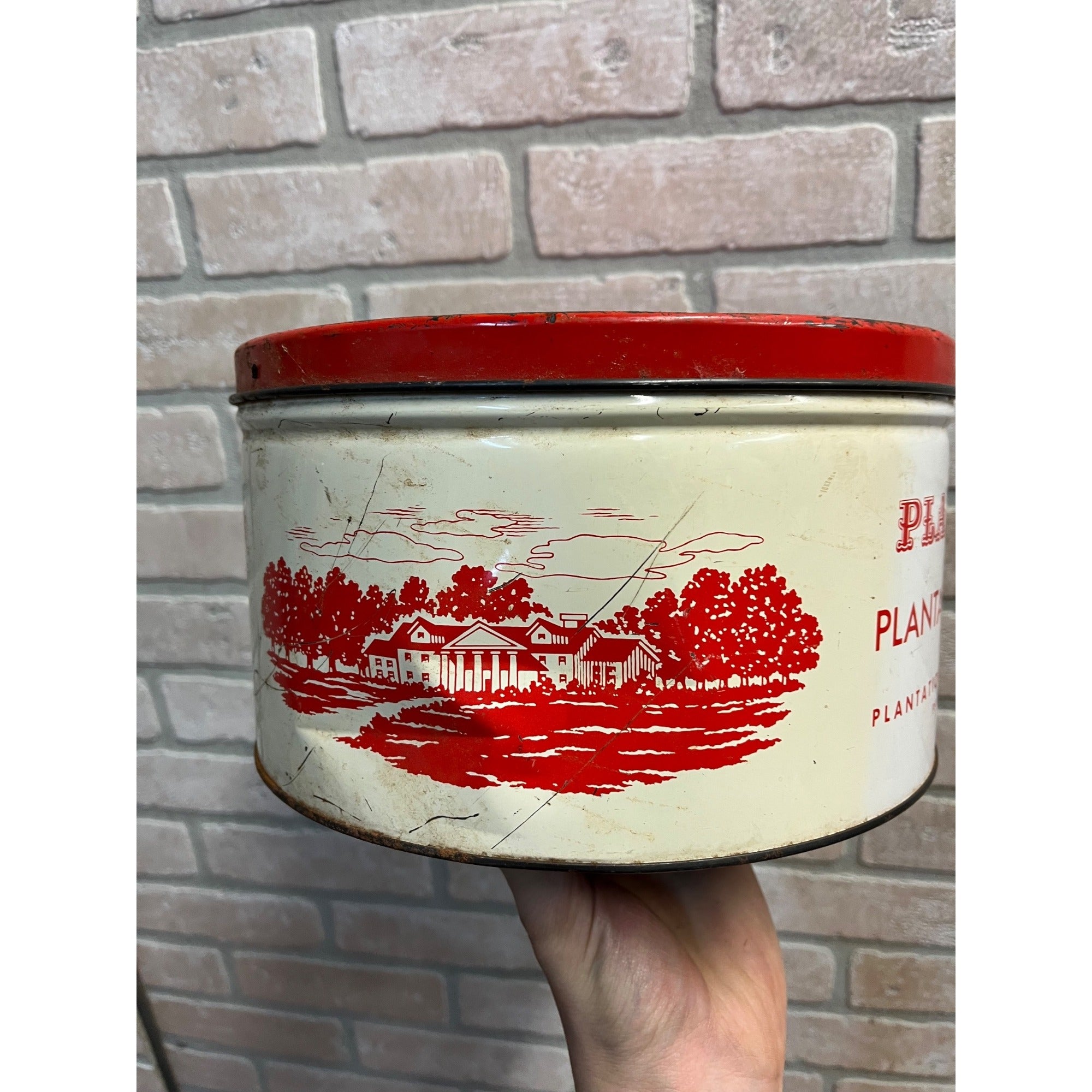 Vintage Plantation Chocolate Co Red And White Tin 10lb Size Chocolate Danties
