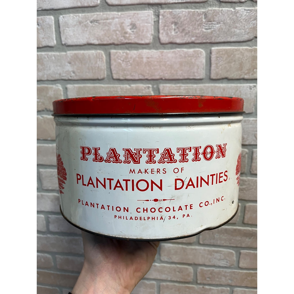 Vintage Plantation Chocolate Co Red And White Tin 10lb Size Chocolate Danties