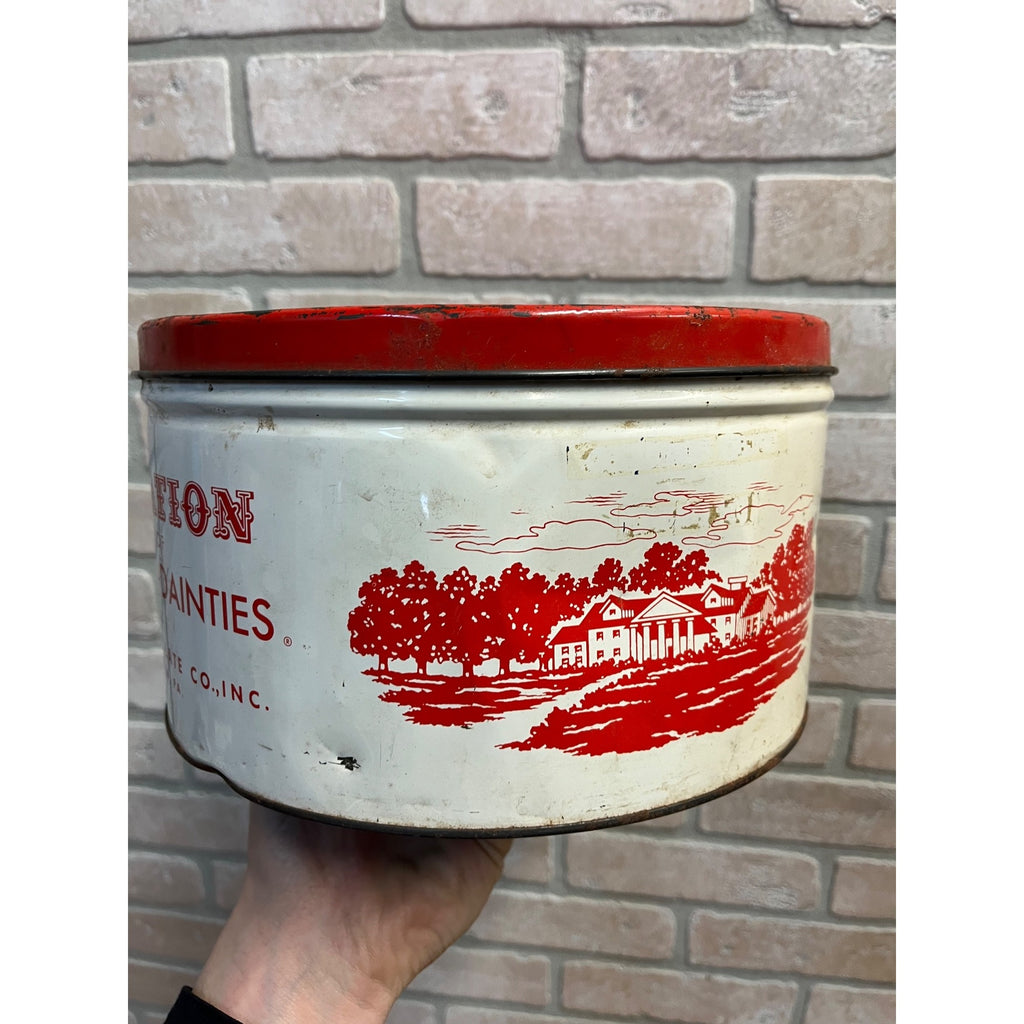 Vintage Plantation Chocolate Co Red And White Tin 10lb Size Chocolate Danties