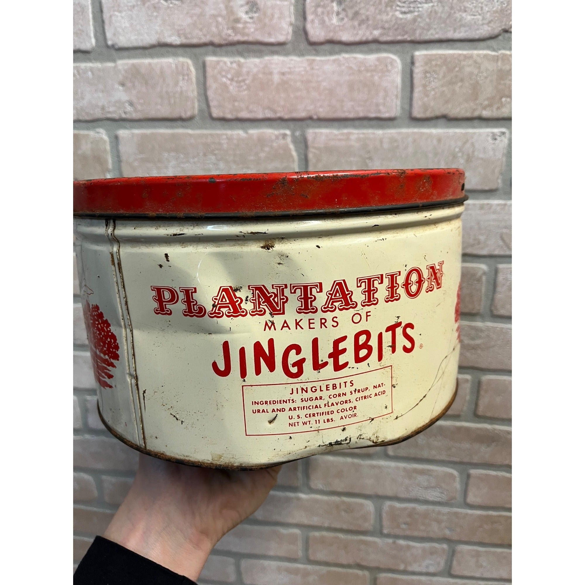 Vintage Plantation Chocolate Co Red And White Tin 10lb Size Chocolate Danties