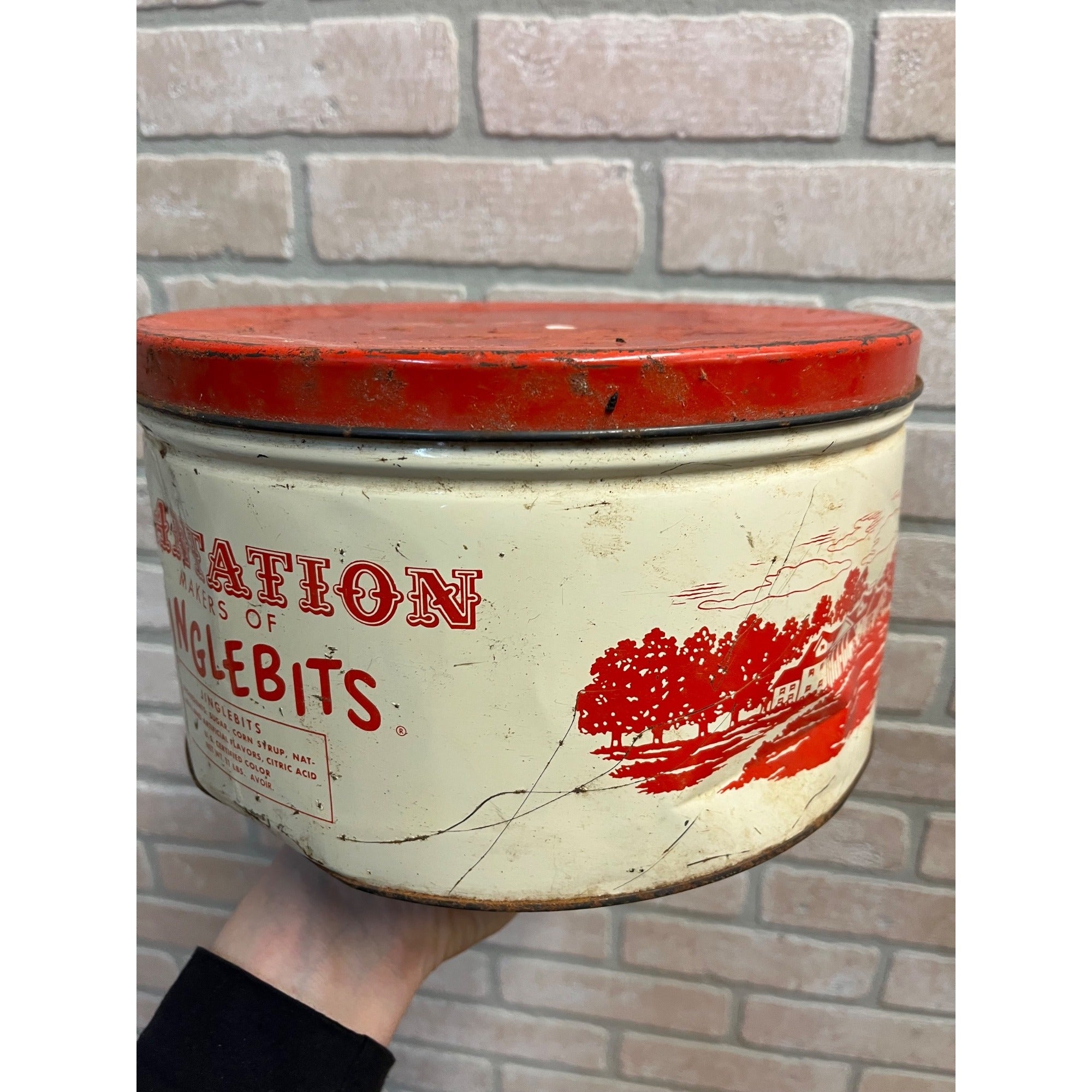 Vintage Plantation Chocolate Co Red And White Tin 10lb Size Chocolate Danties