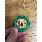 Vintage Natural Jadeite Chinese Fu Good Fortune Pendant Necklace Blessing Jade