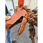 Vintage Folk Art Donkey Marionette Puppet Paper Mache Wood Fur Theater Toy Prop