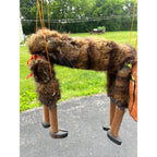 Vintage Folk Art Donkey Marionette Puppet Paper Mache Wood Fur Theater Toy Prop