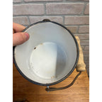Antique Primitive White Enamel Graniteware Wood Handled Berry Pail / Farmhouse Decor / No Lid
