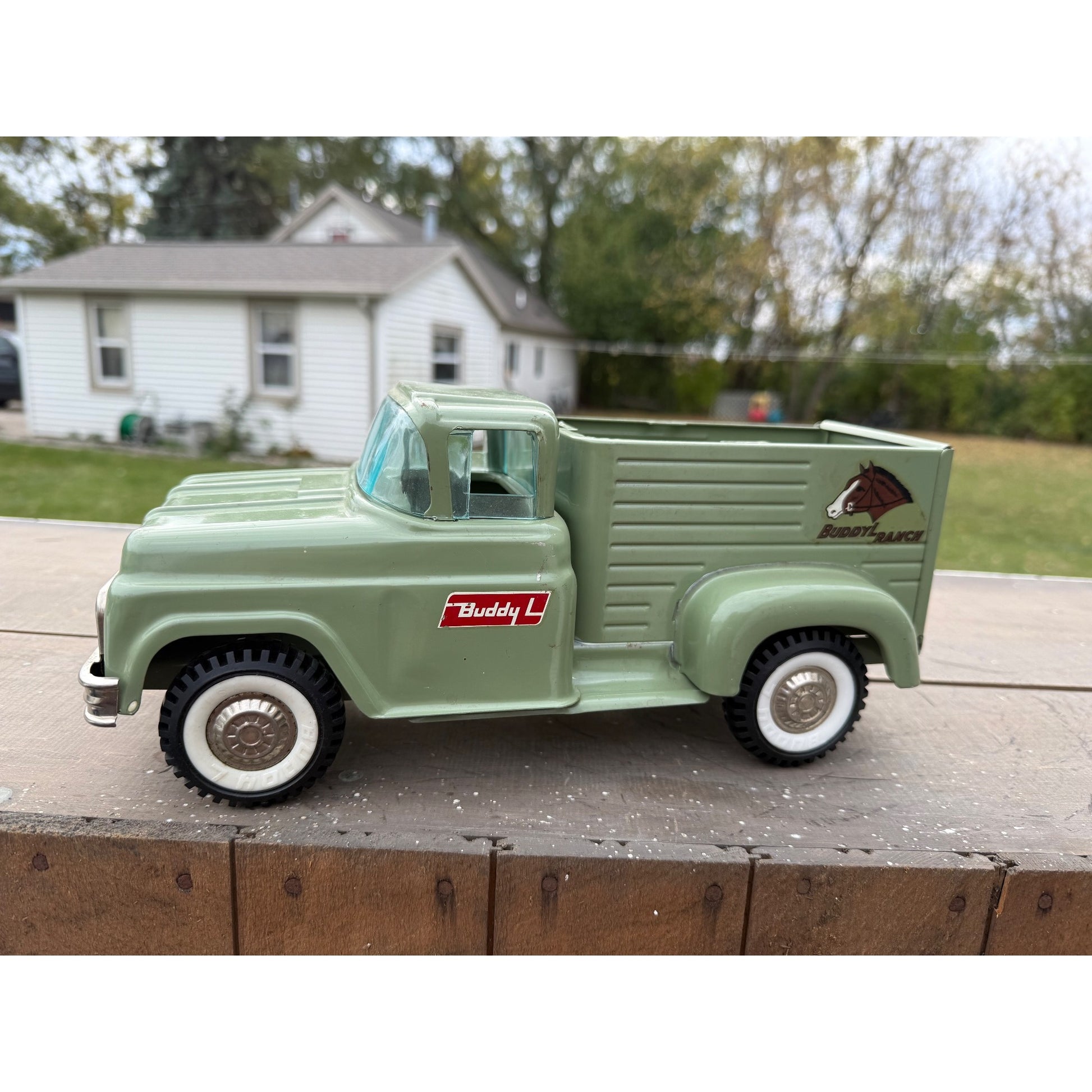 Vintage Buddy L Horse Ranch Truck Pressed Steel Toy