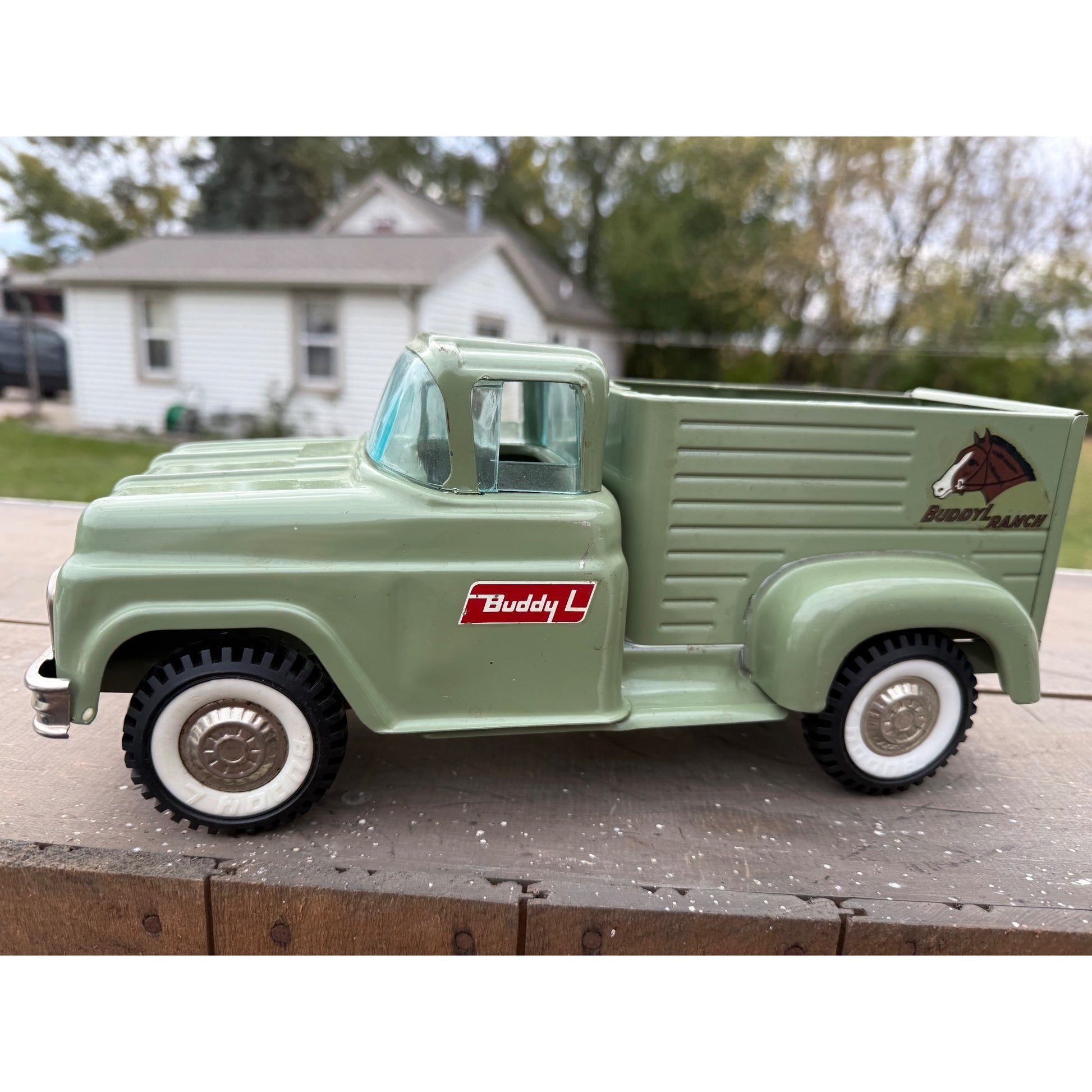Vintage Buddy L Horse Ranch Truck Pressed Steel Toy