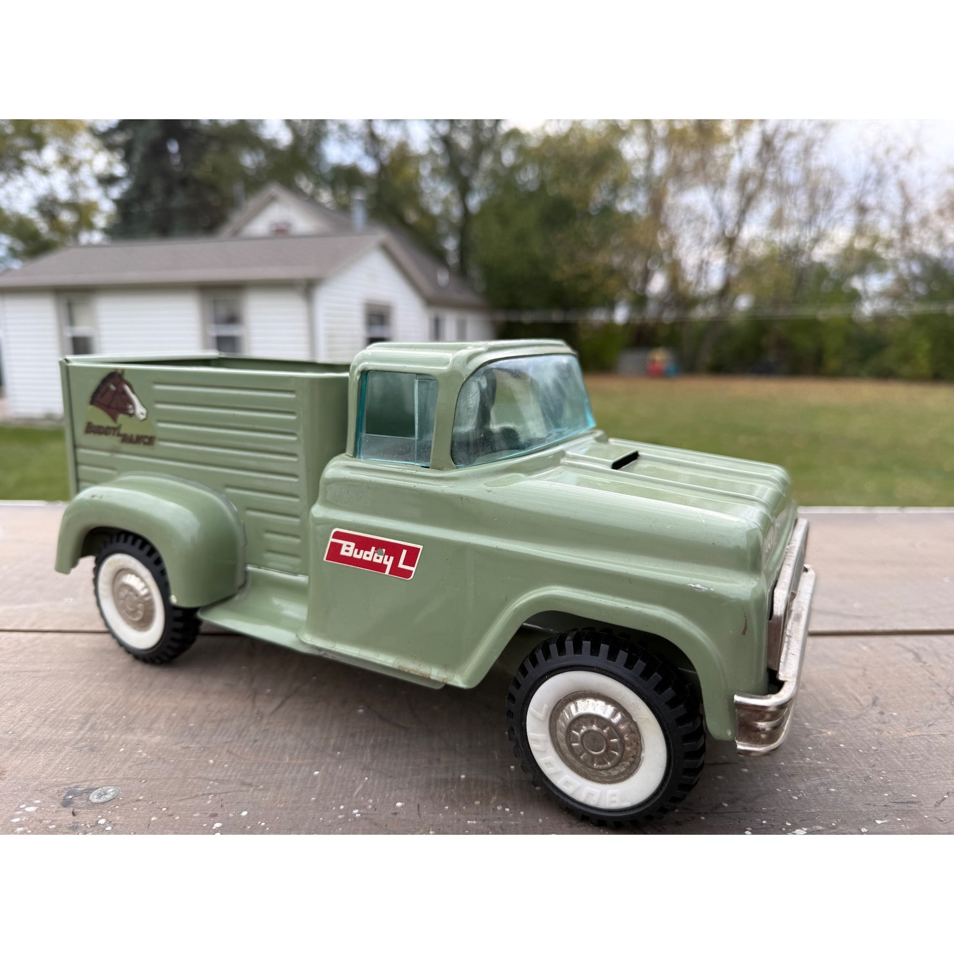 Vintage Buddy L Horse Ranch Truck Pressed Steel Toy
