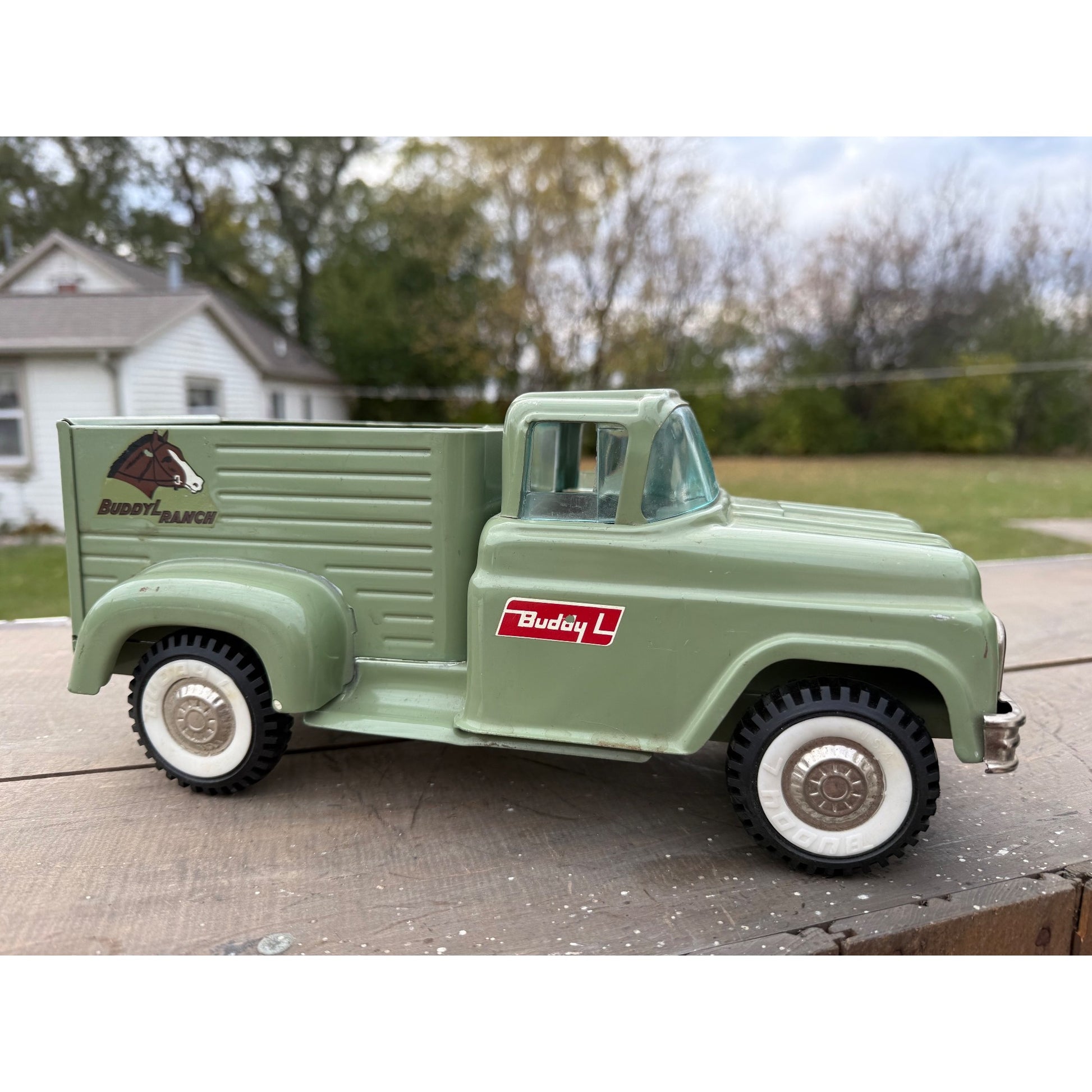 Vintage Buddy L Horse Ranch Truck Pressed Steel Toy