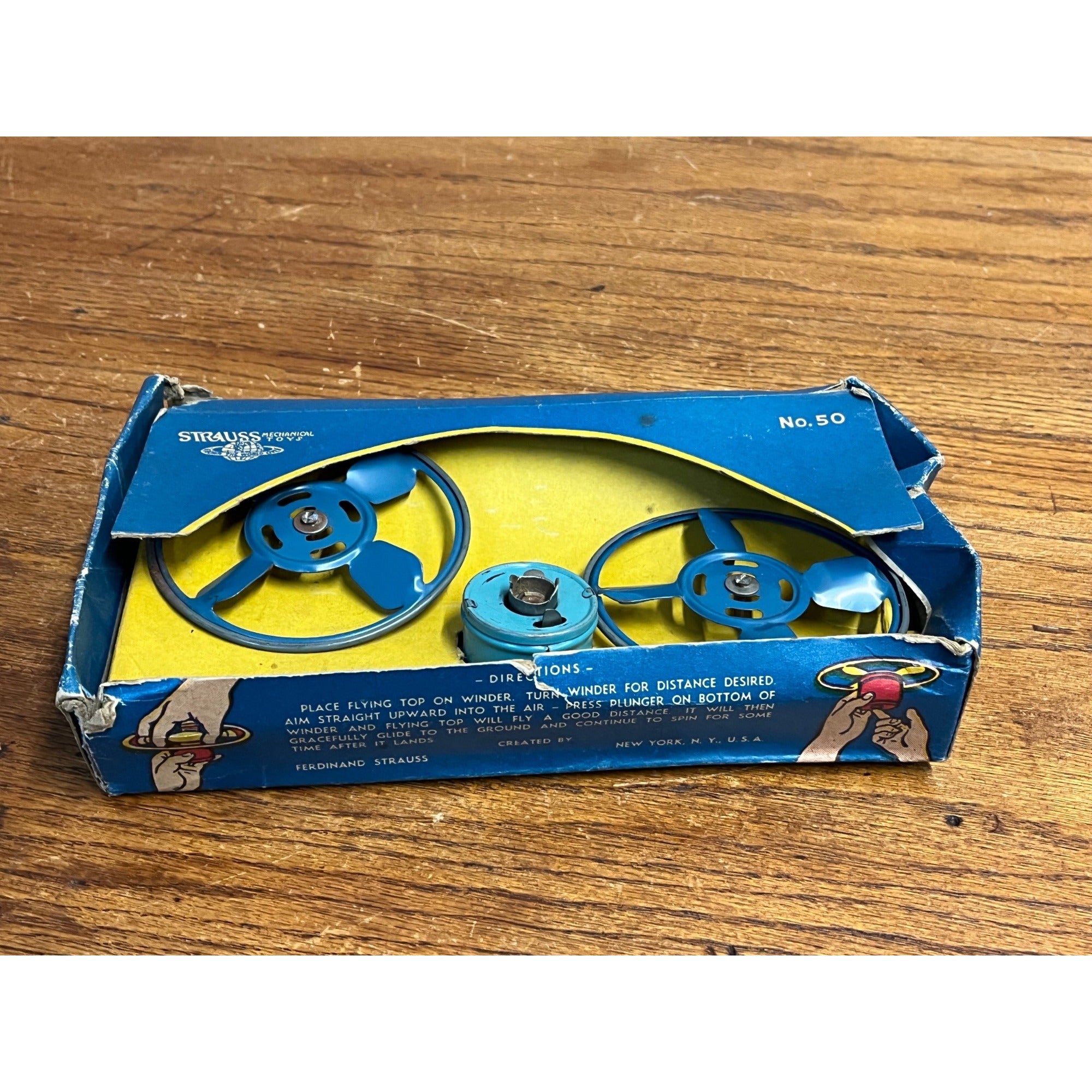 Vintage Tin Helicopter Flying Top Set No. 50 by Ferdinand Strauss - WORKS