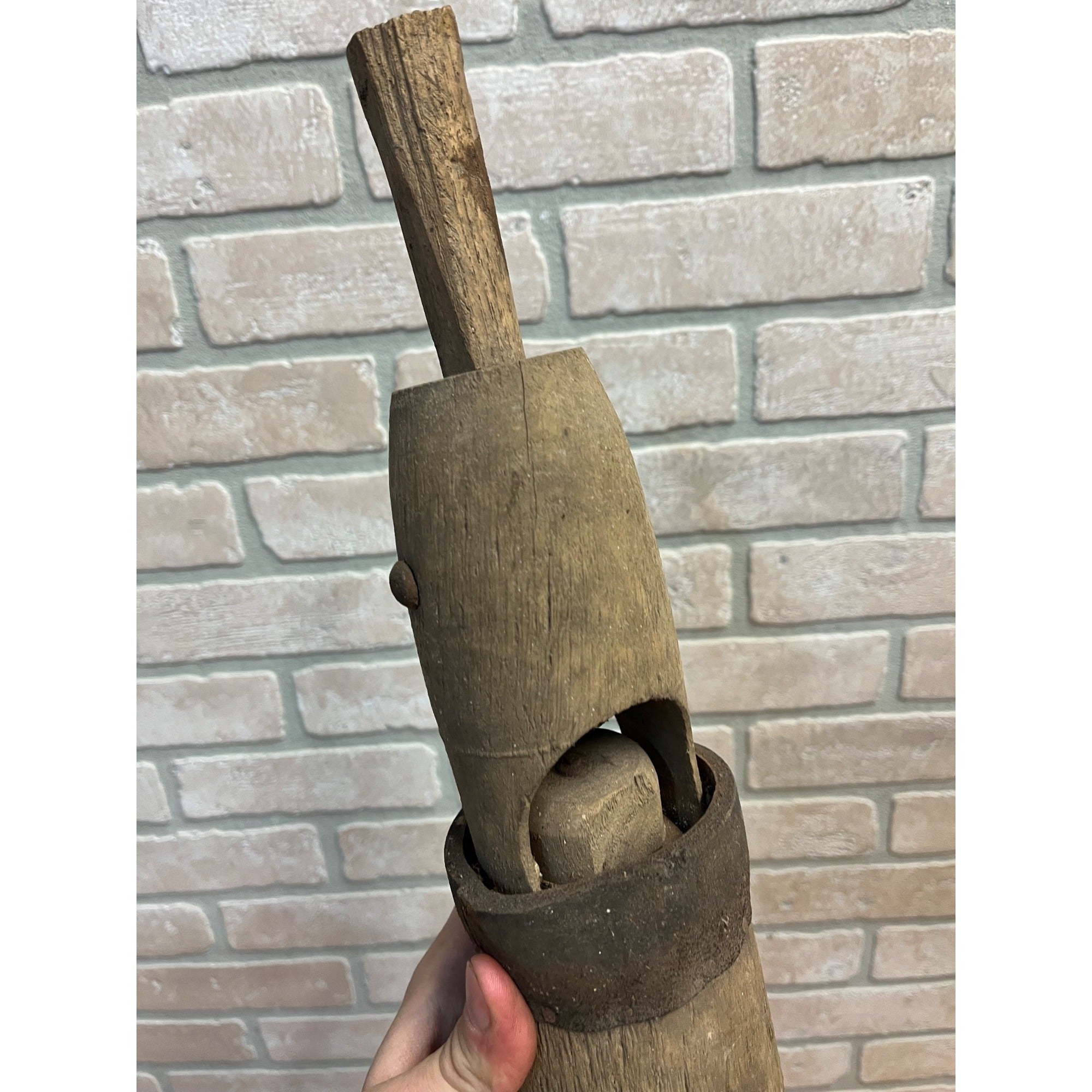 Rare Antique Primitive Well Water Hand Pump Wooden Check Valve Farm Wood Leather