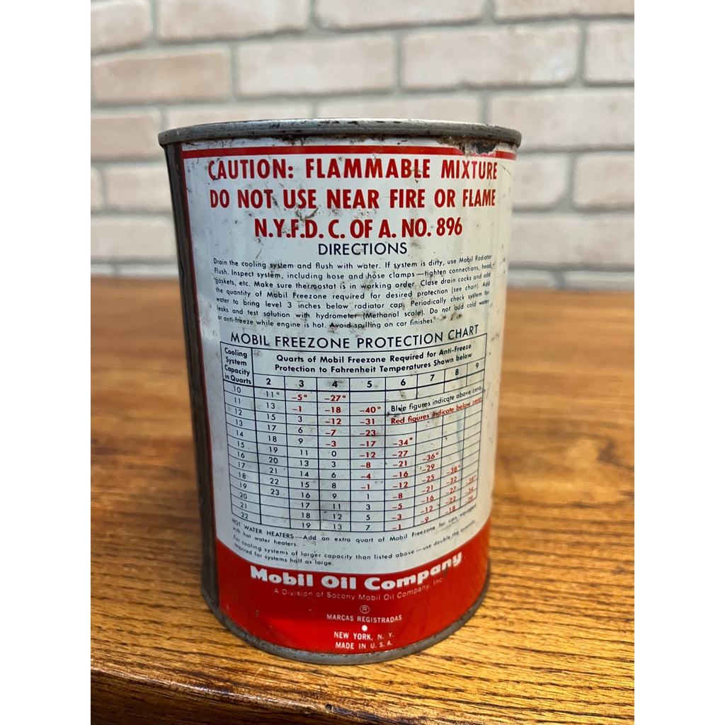 Vintage Mobile Gas Oil Freezone Anti Freeze Quart Tin Can Advertising * Dented