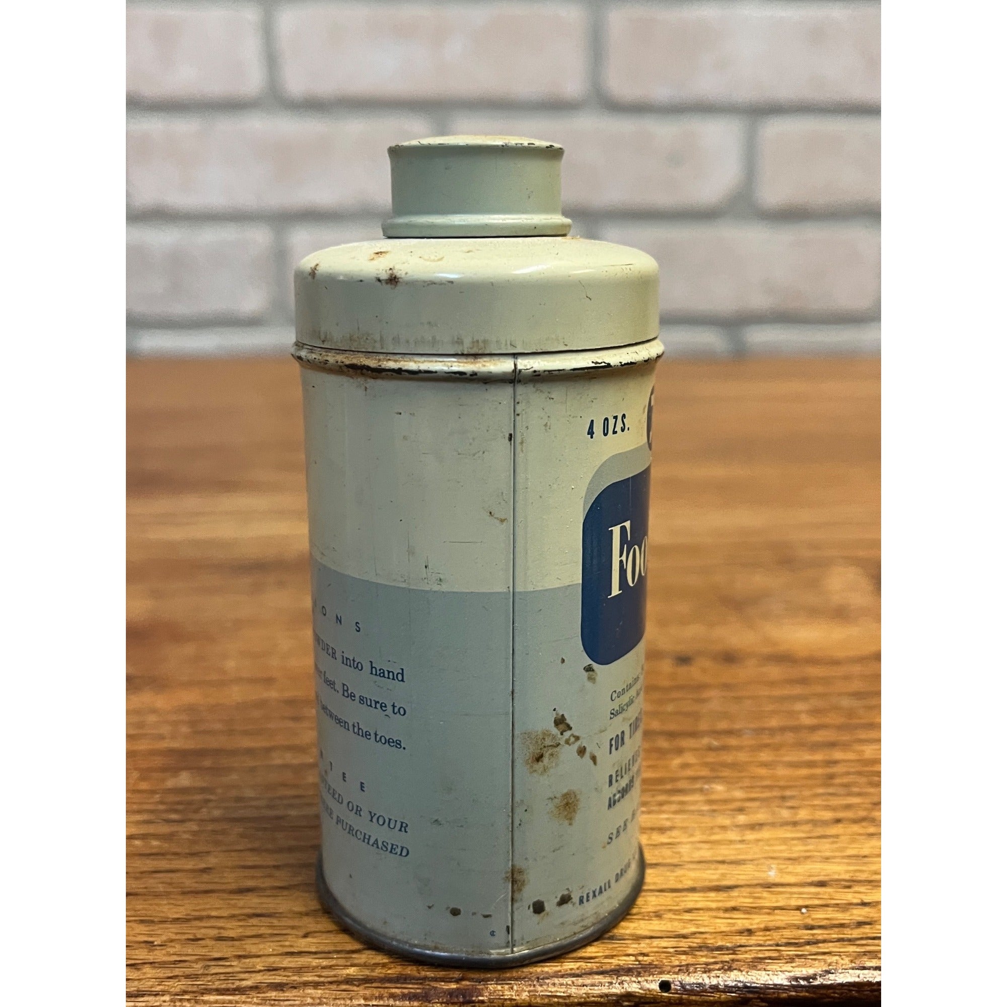 Vintage Rexall Foot Powder Tin Can Partial Contents