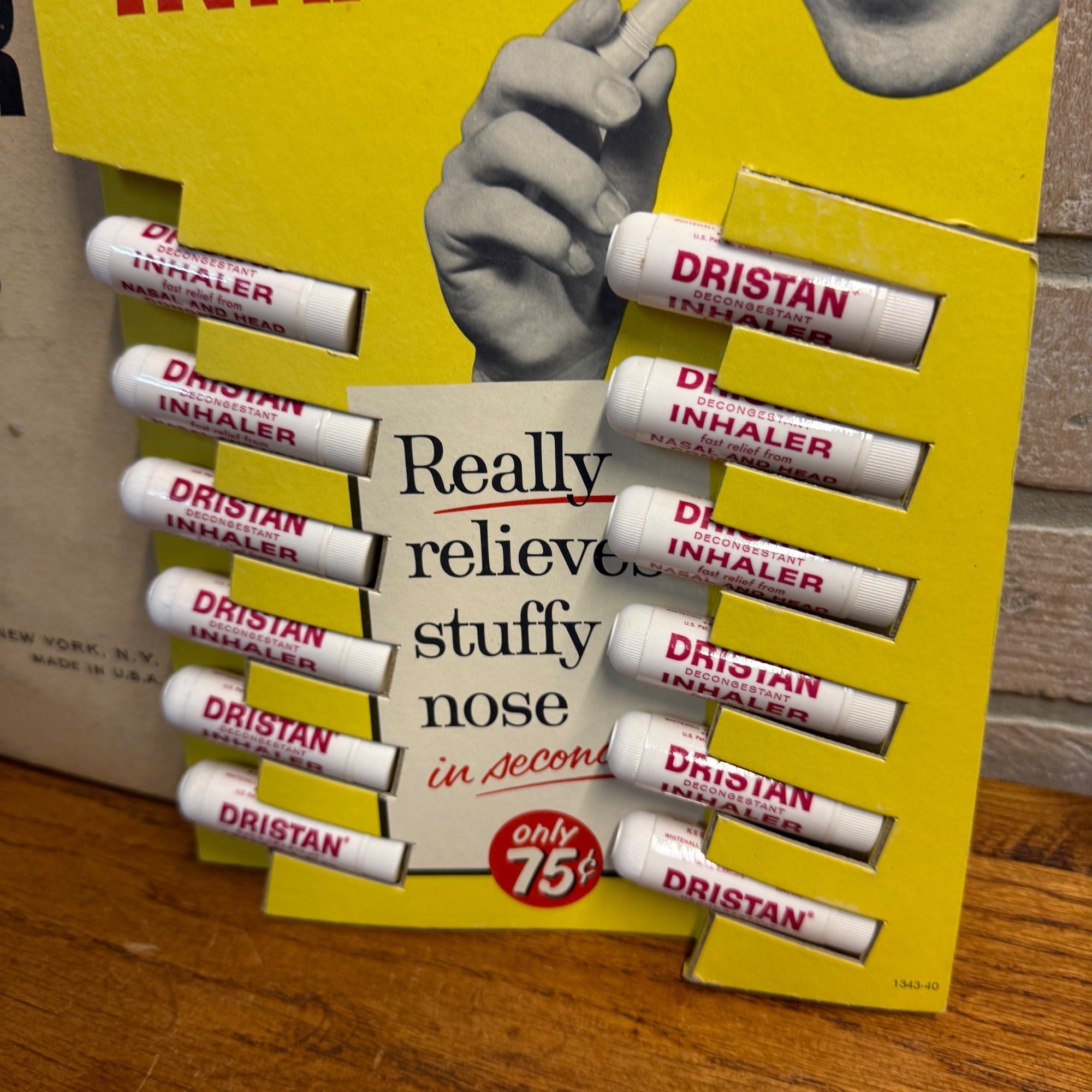 Vintage 1960s Dristan Inhaler Drug Store Advertising Sign Store Display NOS