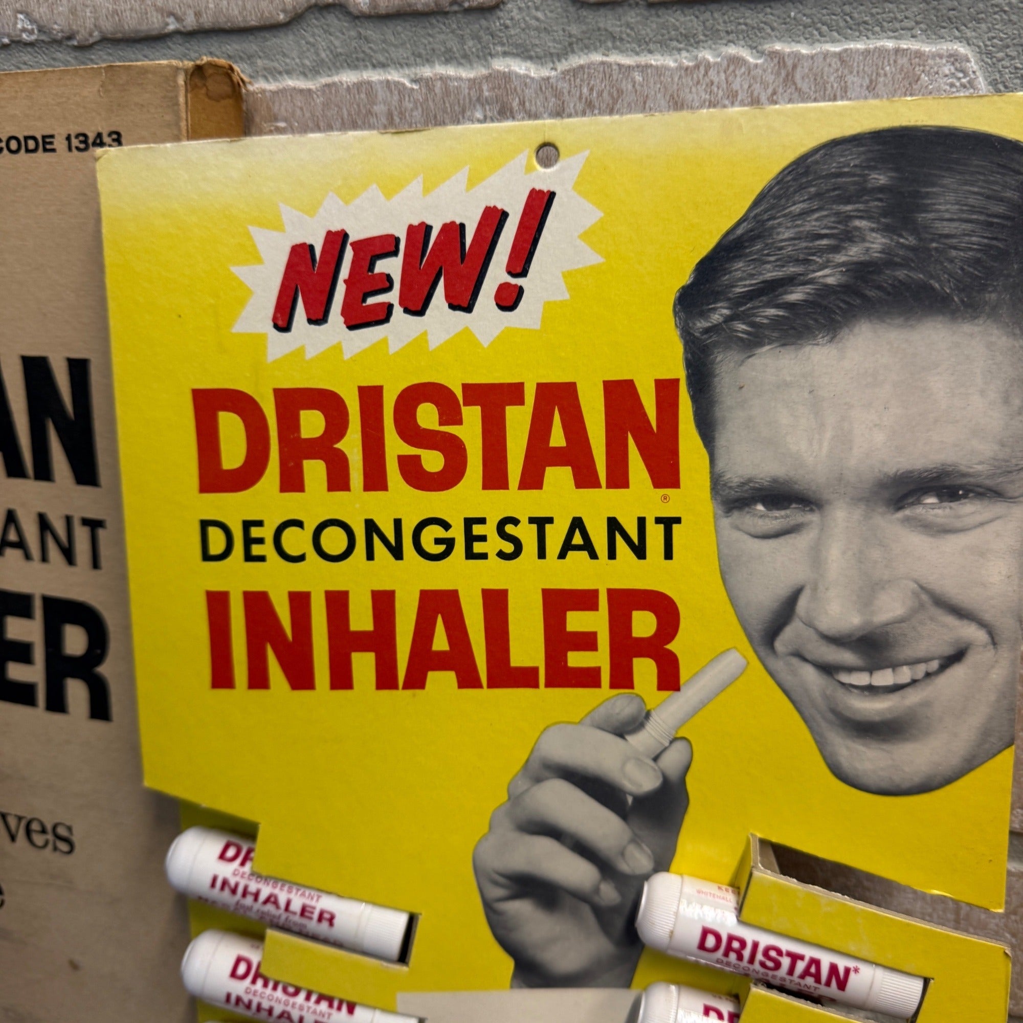 Vintage 1960s Dristan Inhaler Drug Store Advertising Sign Store Display NOS