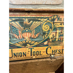Antique 1890s Boys Union Tool Chest Wood Box Toy Dovetailed USA Patriotic Eagle