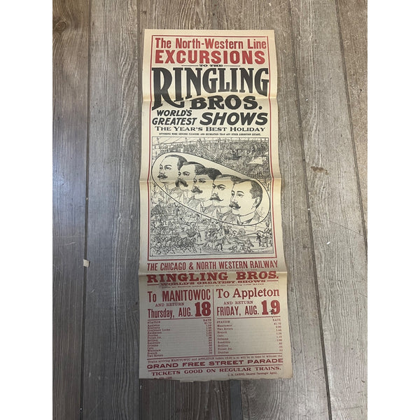 Vintage c1910 Ringling Bros Circus Northwestern Railroad Broadside Poster