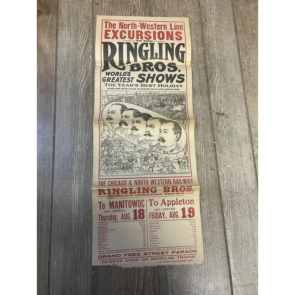 Vintage c1910 Ringling Bros Circus Northwestern Railroad Broadside Poster