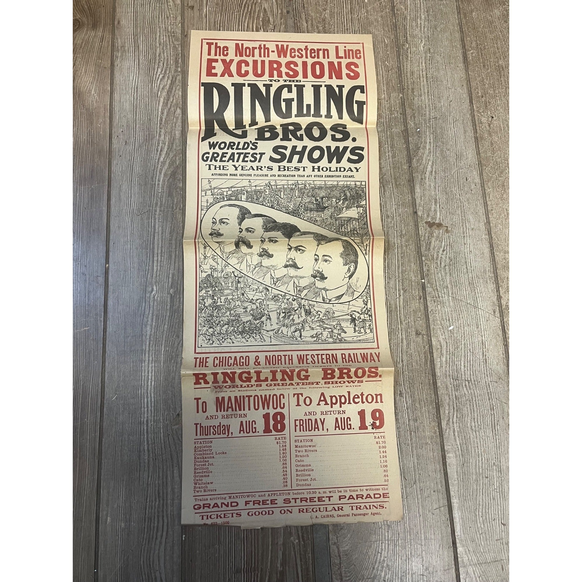 Vintage c1910 Ringling Bros Circus Northwestern Railroad Broadside Poster