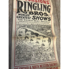 Vintage c1910 Ringling Bros Circus Northwestern Railroad Broadside Poster