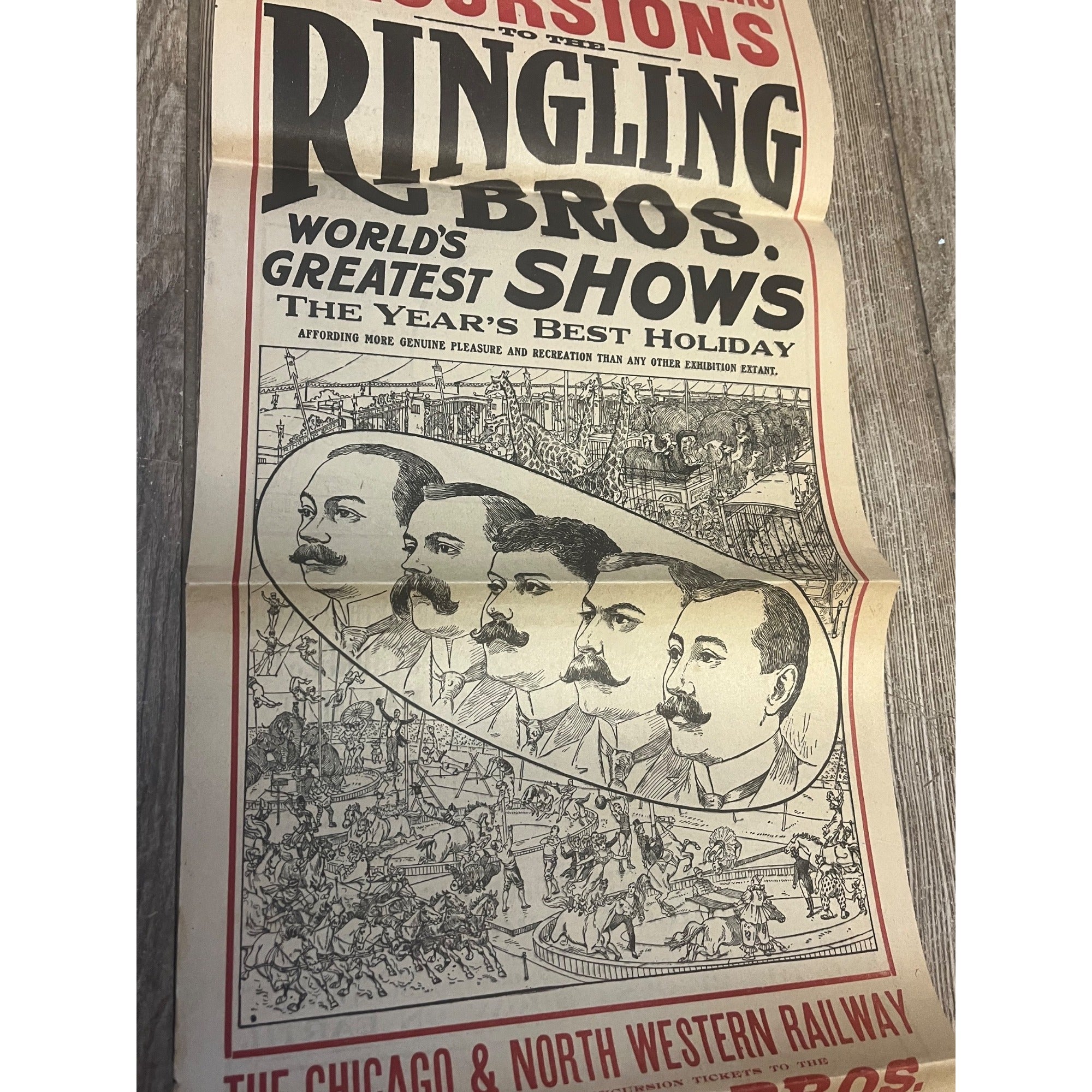 Vintage c1910 Ringling Bros Circus Northwestern Railroad Broadside Poster